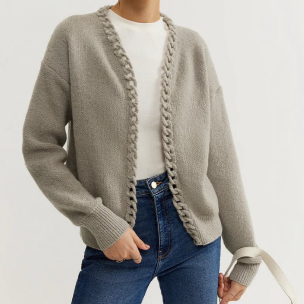 NWT Commense Casual Plain Cardigan w/ Chain Detailing